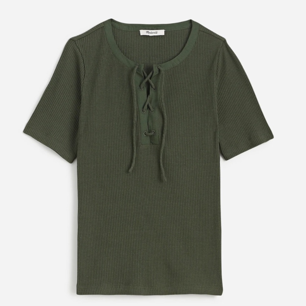 NWT Madewell Lace-Up Ribbed Top - Picture 2 of 8